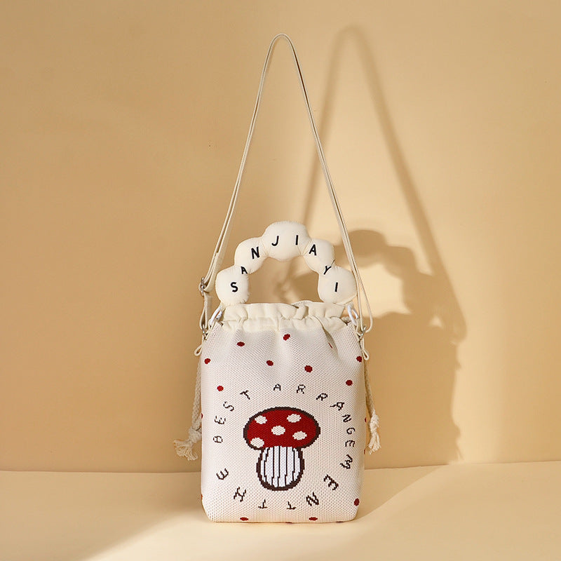 Woven Jacquard Female Drawstring Pocket Cartoon Knitted Wool Flying Phone Bags