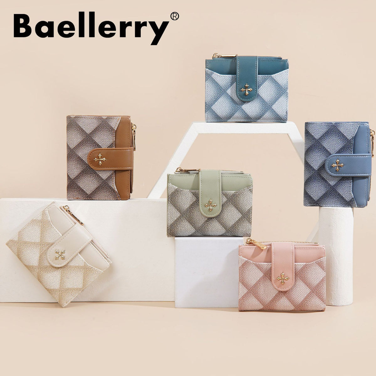 Women's Short Classic Style Two Fold Fashion Rhombus Ladies Wallet
