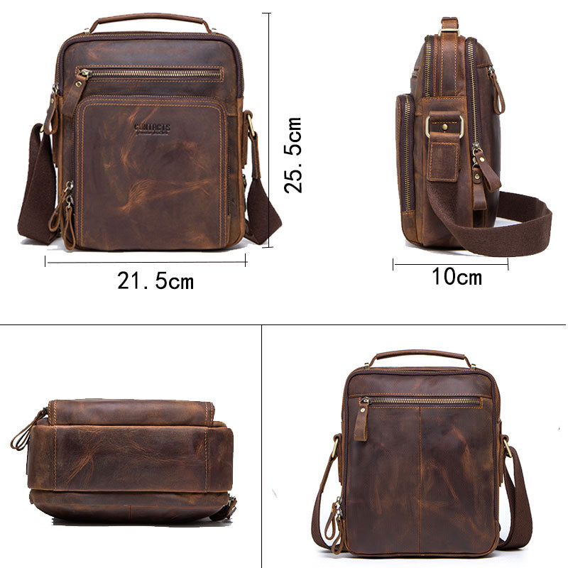 Men's Black Angel Retro Crazy Horse Leather Men's Shoulder Bags