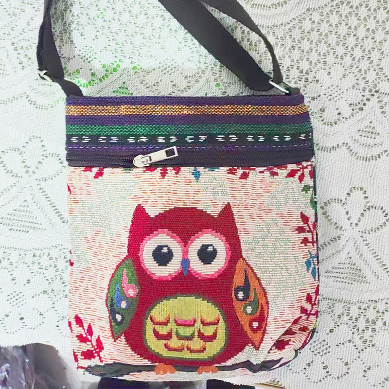 Women's Elephant Owl Shopping Canvas Trendy Women's Messenger Bag