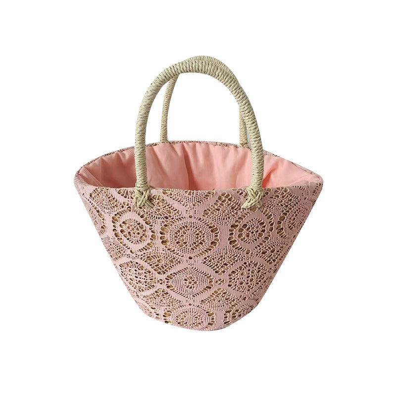 Lace Weaving Hollow Vegetable Basket Large Capacity Drawstring Handbags