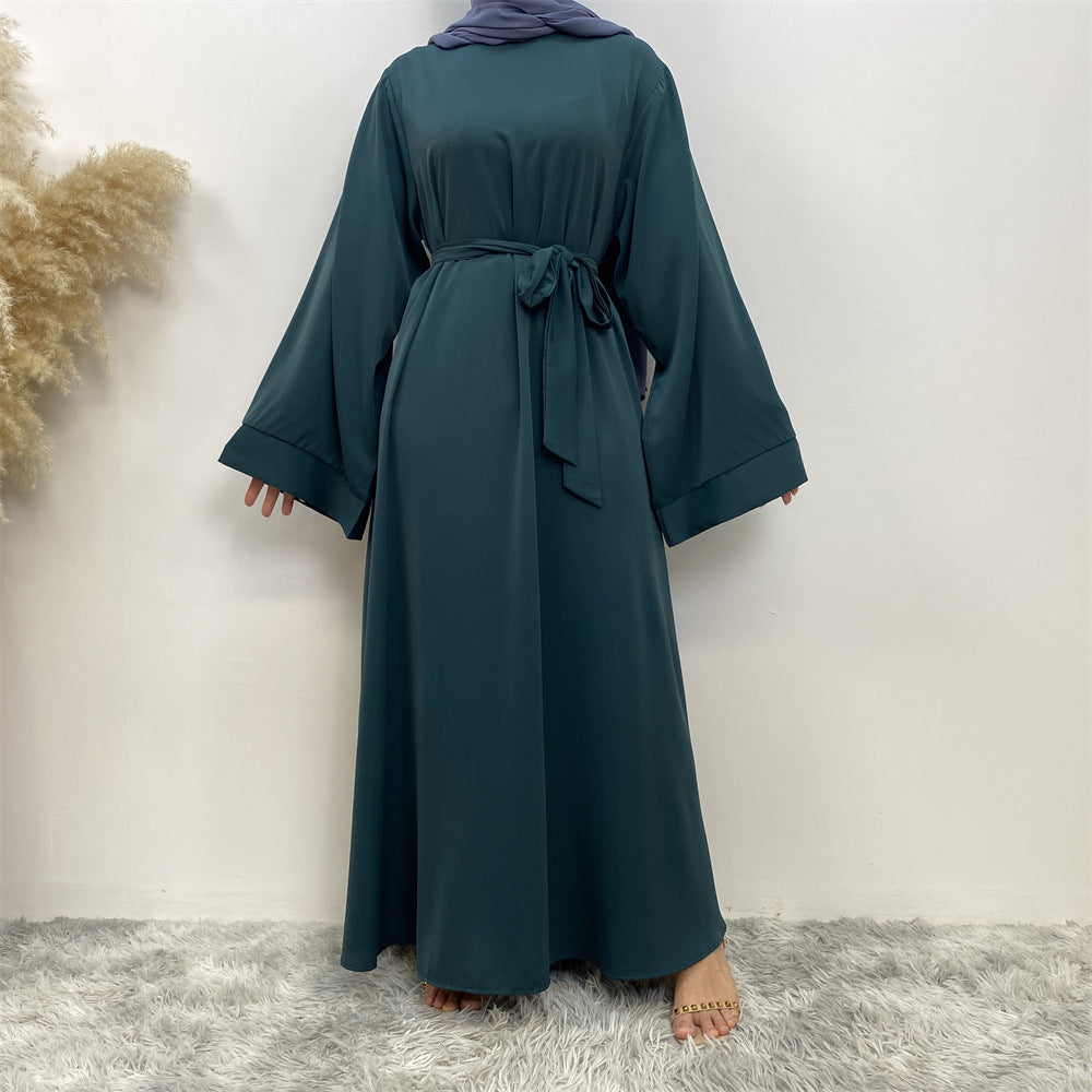 Solid Color Lace Up Muslim Dress Clothing