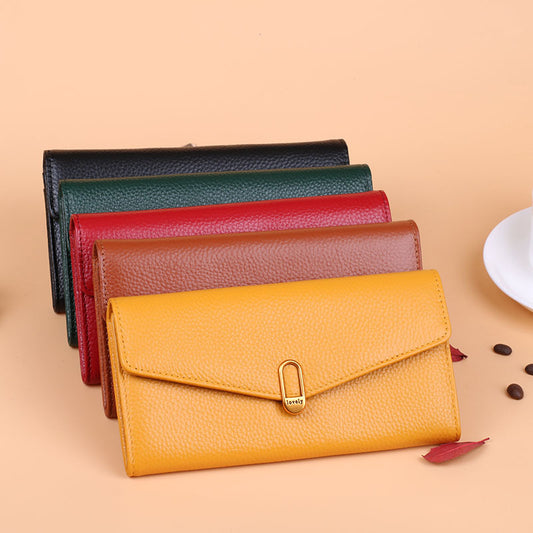 Women's First Layer Cowhide Long Soft Leather Card Holder