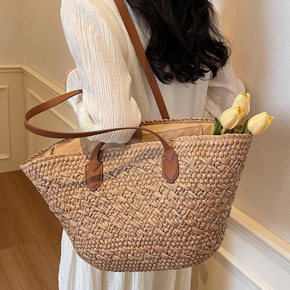 Women's Large Capacity Straw Korean Beach Fashion Shoulder Bags