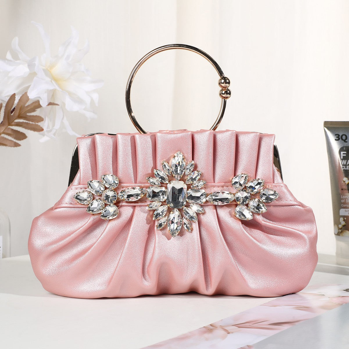 Refined Rhinestone Dinner Pleated Hollow Design Evening Bags