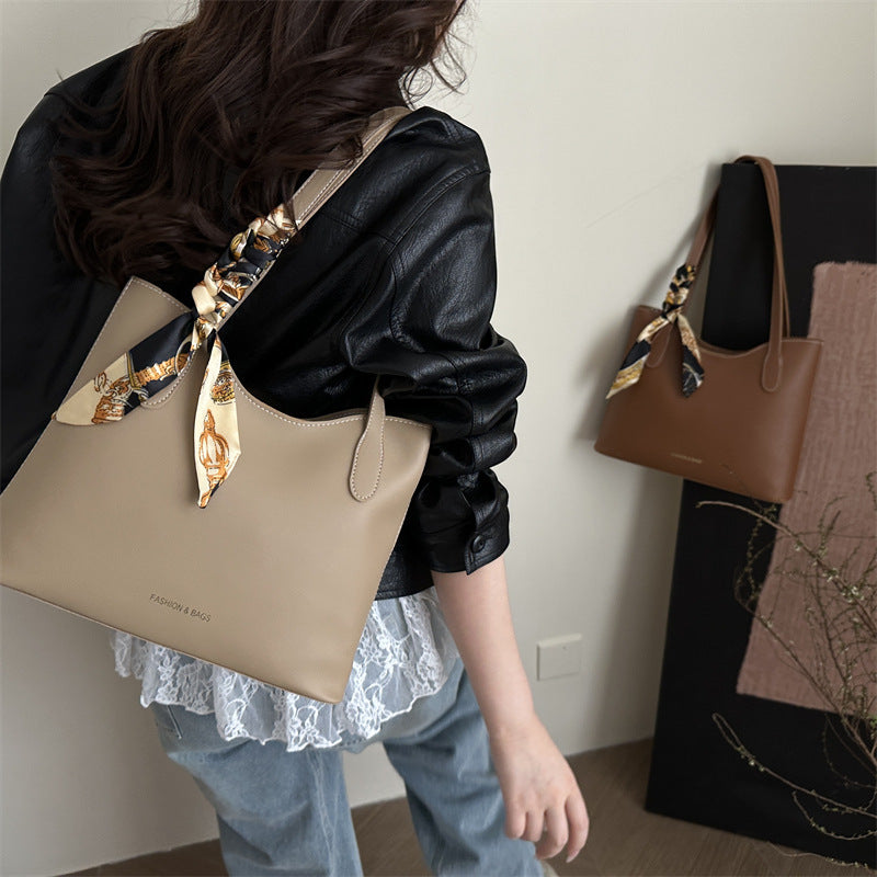 Silk Scarf Solid Color Korean Fashion Large Capacity Retro Simple Women's Shoulder Bag