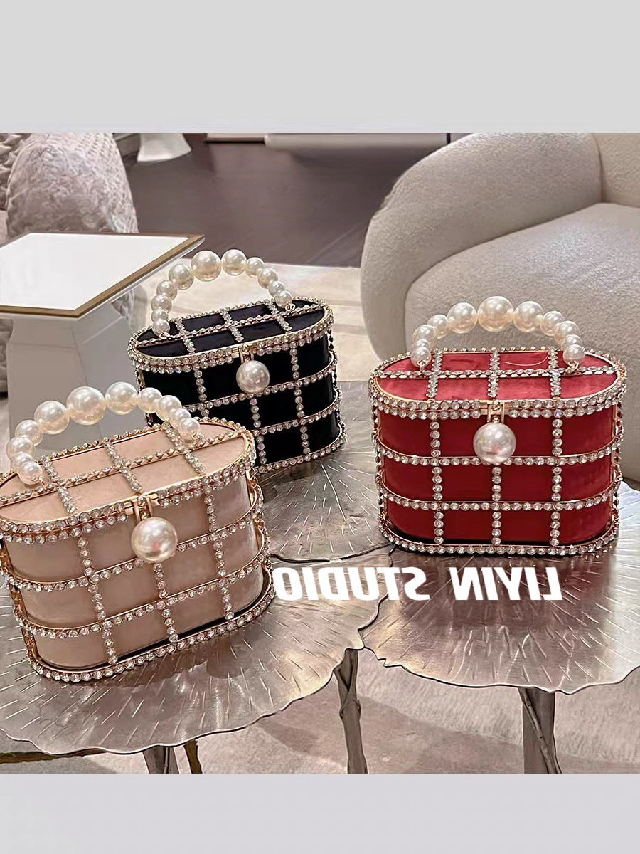 Women's French Minority Design Metal Vegetable Basket Inlaid With Diamond Dinner Women's Handbag