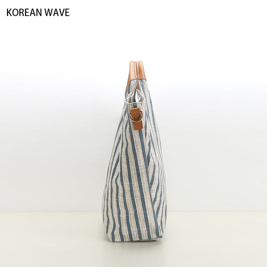 Women's Korean Style Artistic Simple Striped Canvas Handbags