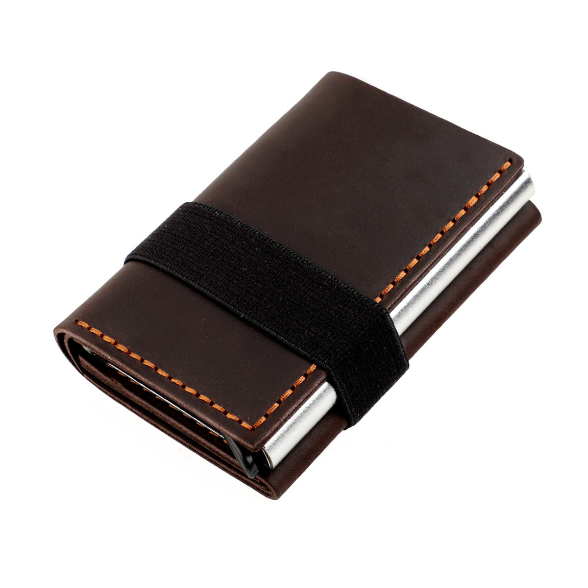 Box Elastic Band Cowhide Swiping Genuine Card Holder