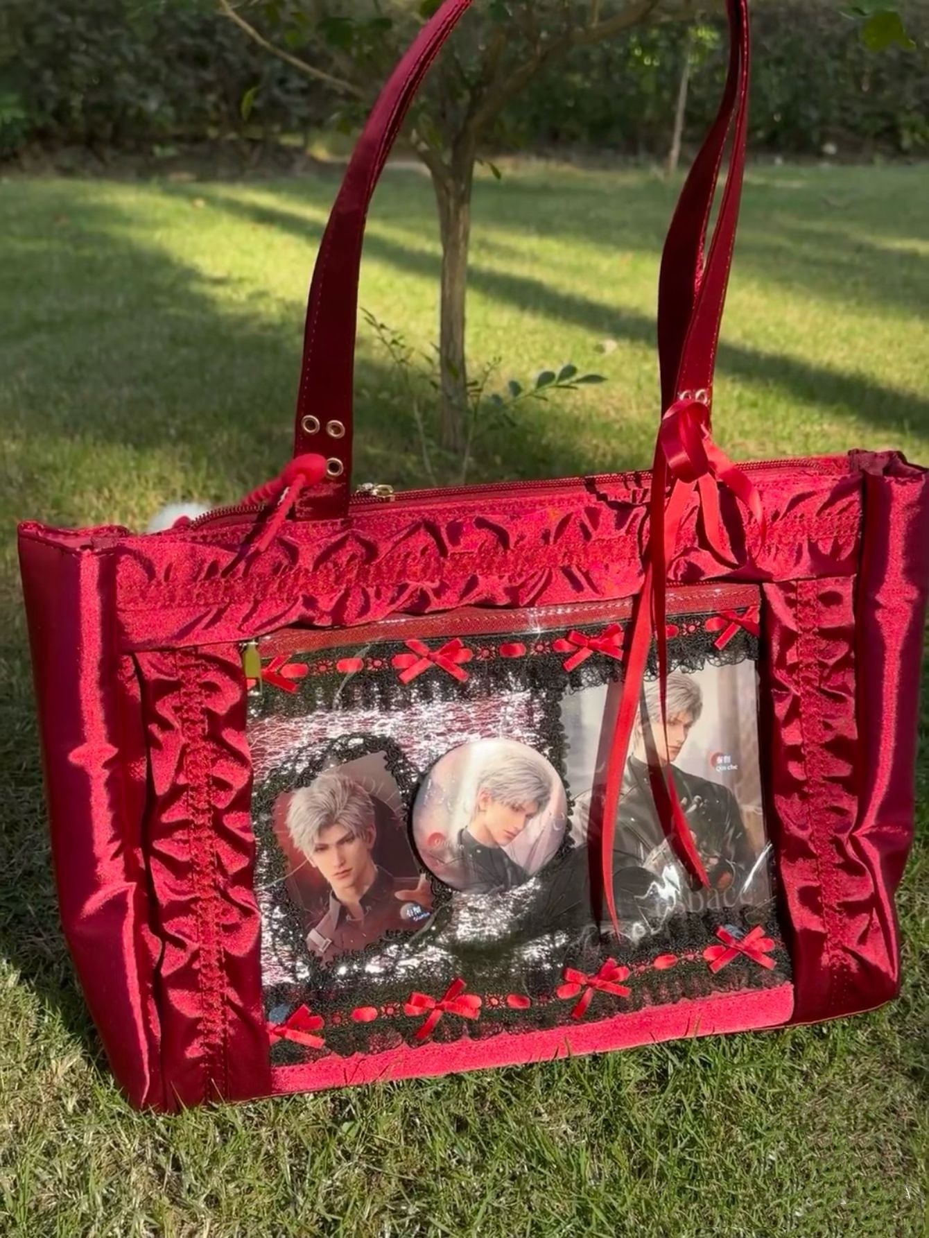 Two-dimensional Fashion Satin Bow Transparent Badge Shoulder Bags