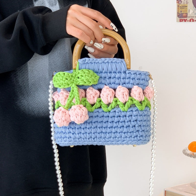 Tulip Hand-woven Homemade Strip Thread Material Finished For Women's Handbag