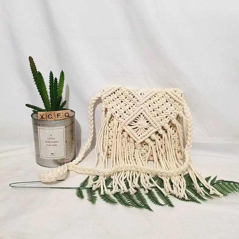 Cotton Thread With Lid Tassel Woven Ethnic Style Bags