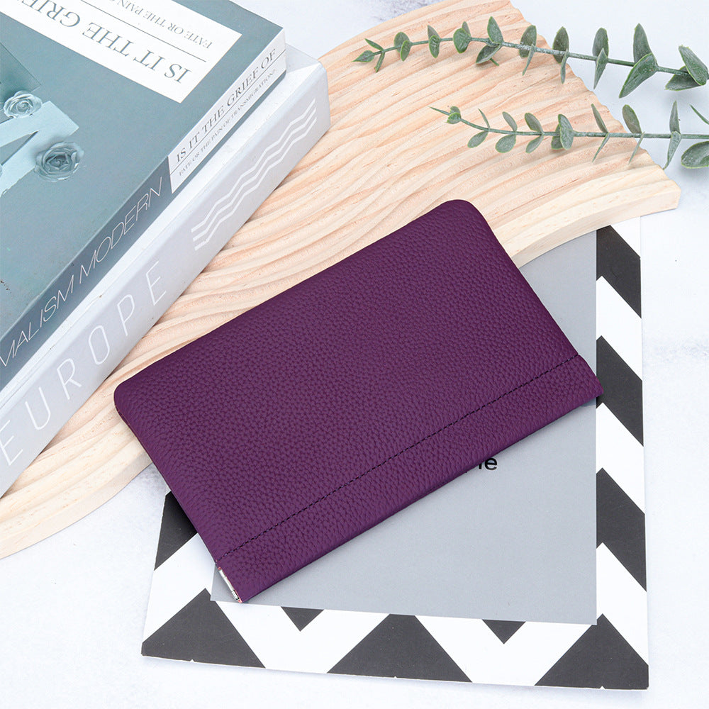 Cowhide Lady's Simple Long Automatic Closure Makeup Ladies Wallet