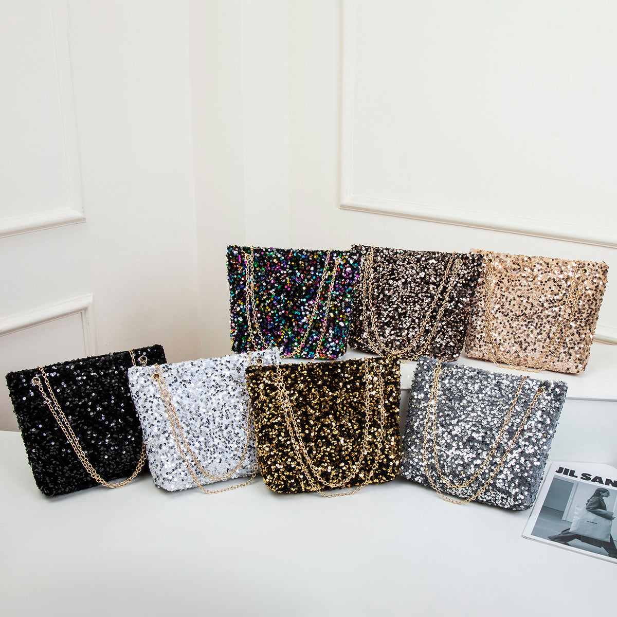 Women's Korean Style Fashionable Sequined High-grade Underarm Chain Large Capacity Bags