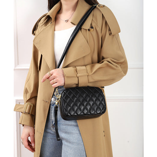 Women's Summer Genuine Leather Rhombus Simple First Crossbody Bags