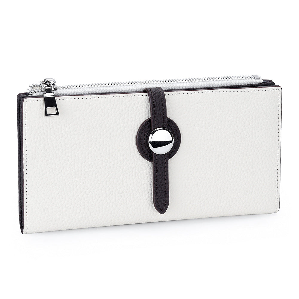 Leather Long Fashion Color Contrast Folding Large Capacity Multiple Ladies Wallet