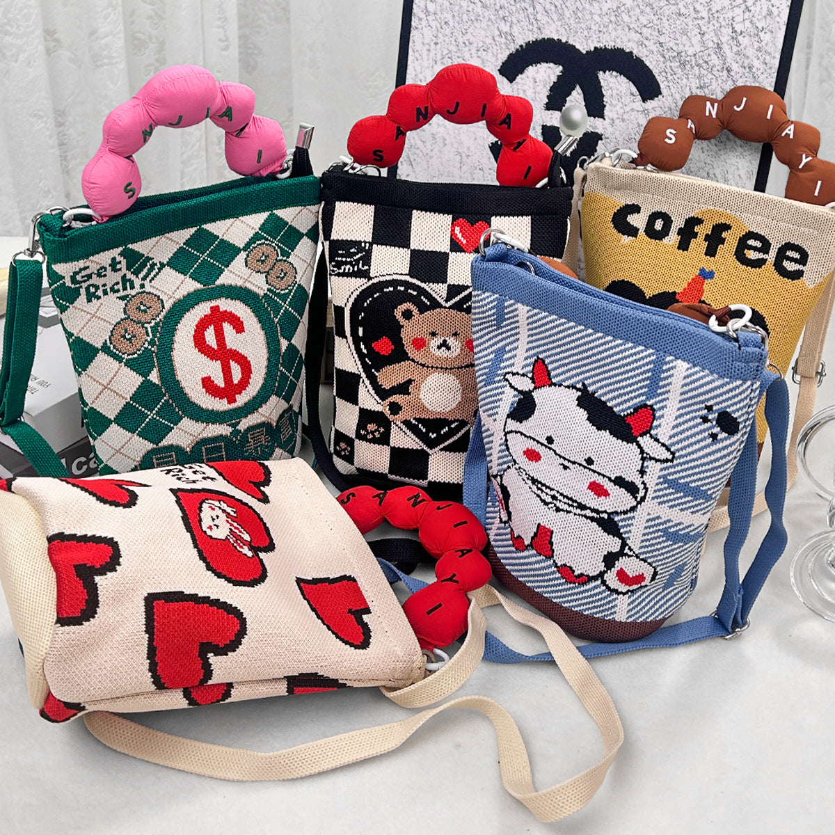 Women's Korean Style Knitted Cute Cartoon Unique Dopamine Flying Women's Handbag