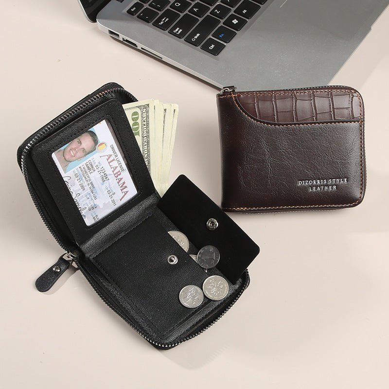 Men's Short Stitching Stone Pattern Large Capacity Zipper Bags