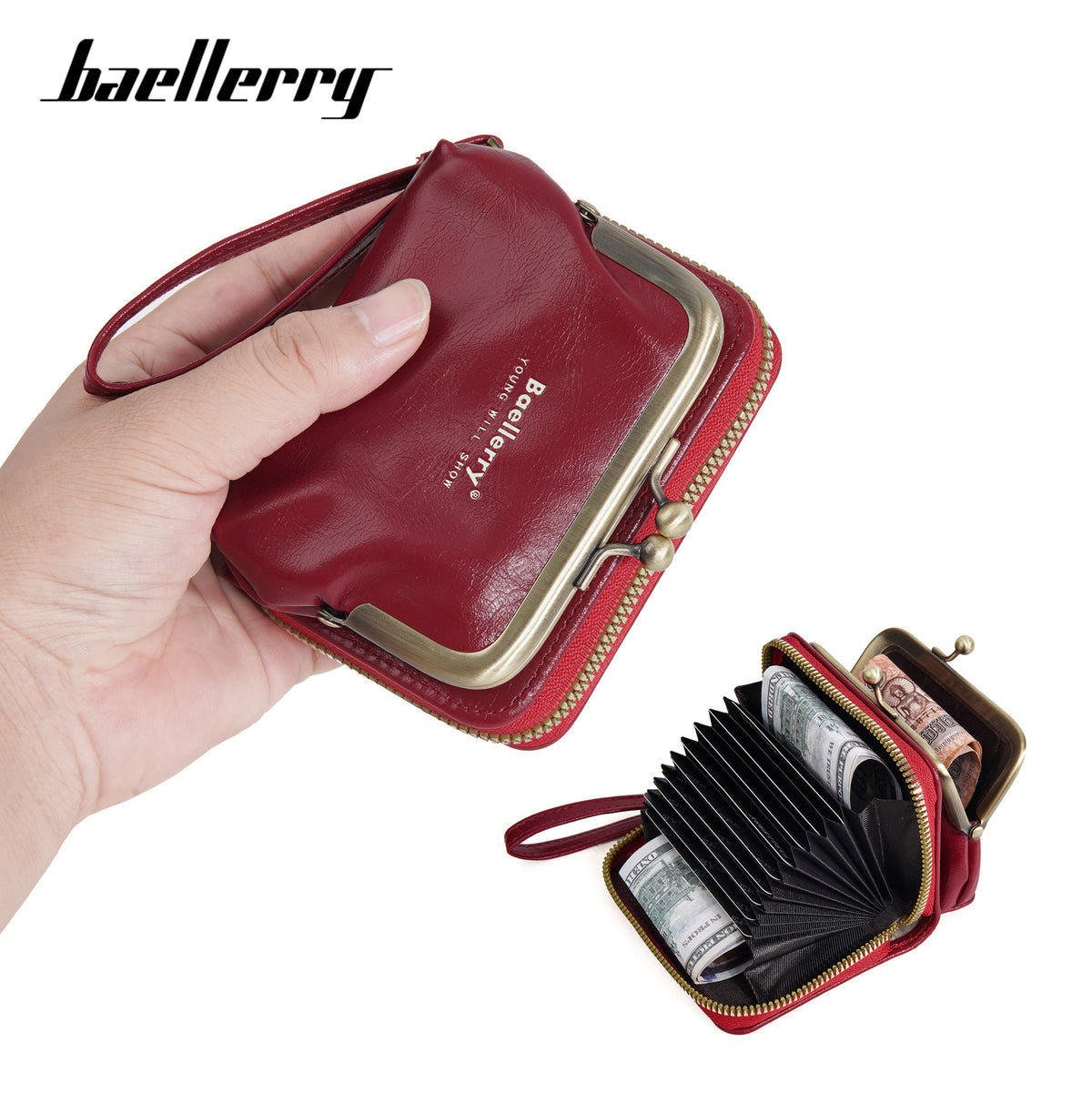 Women's Wax Leather Multiple Slots Expanding Mini Card Holder