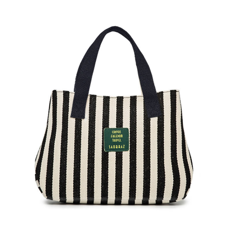 Women's Style Canvas Thickened Striped Artistic Simple Cloth Handbags