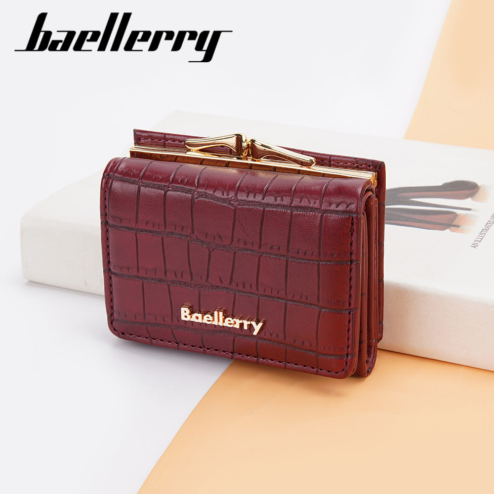 Women's Short Korean Style Stone Pattern Three Fold Ladies Wallet