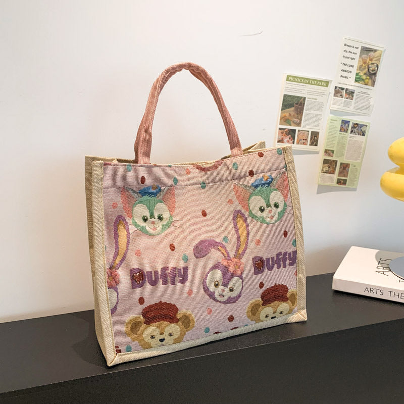 Women's Linen Fresh Cute Printed Canvas Woven Women's Handbag