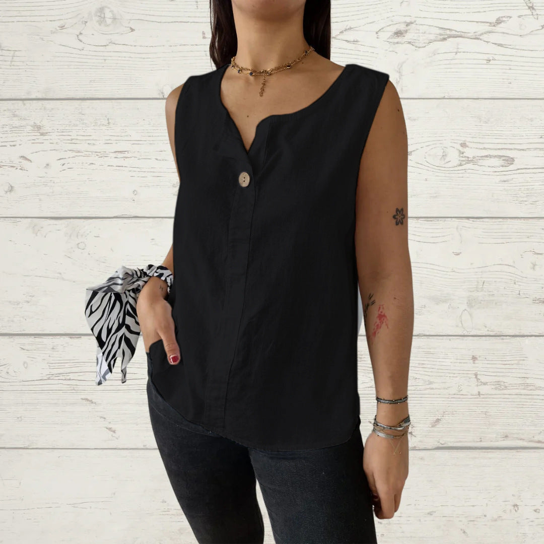 Women's Summer Loose Shirt Cotton Linen Button Vests