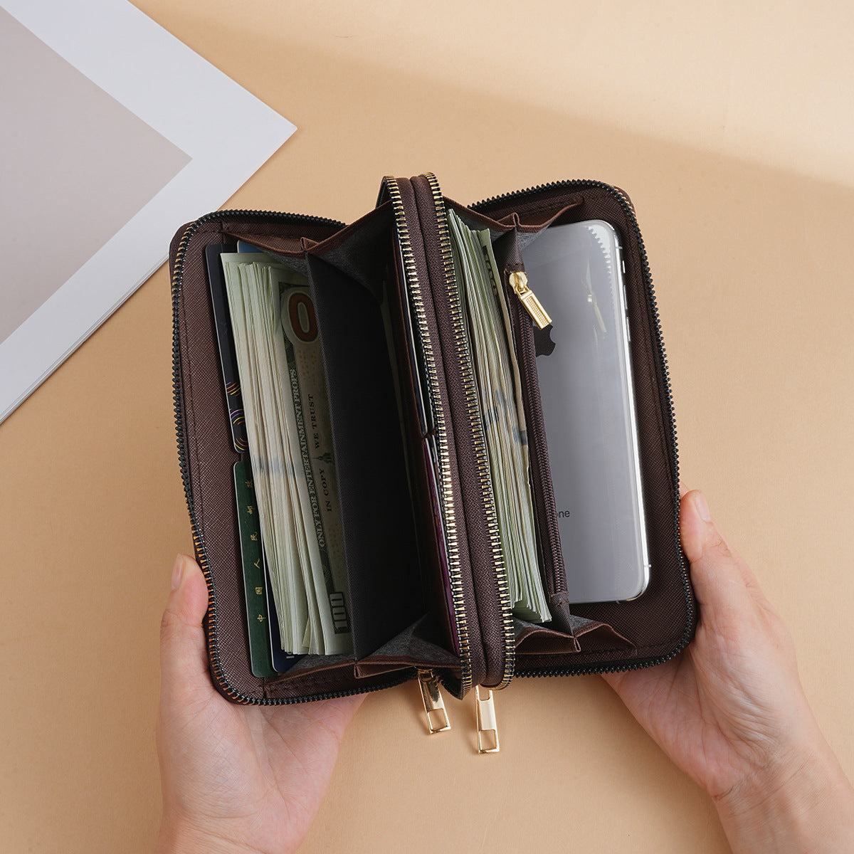Women's High-grade Printed Long Large Capacity Double Zip Clutch Ladies Wallet