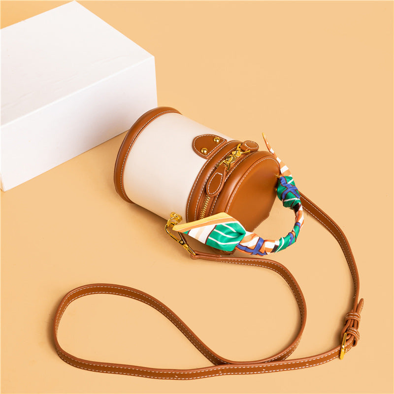 Women's Retro Contrast Color Round Niche Silk Shoulder Bags