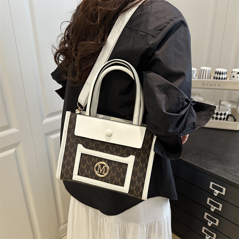 Women's Large Capacity Gilding Letters Western Style Printed Stitching Women's Shoulder Bag