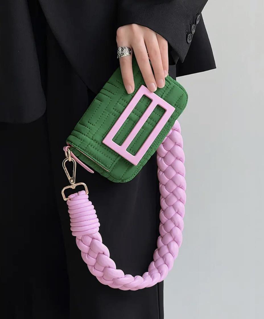 Women's Pink Woven Pouch Underarm Fashionable Contrast Color Oxford Bags