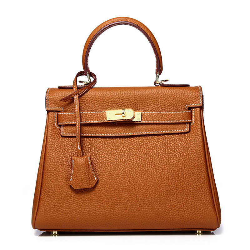 Cowhide Kelly Large Capacity Genuine Leather Portable Women's Handbag