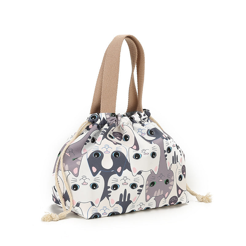 Women's Cat Drawstring Makeup Storage Waterproof Style Lunch Box Fashion Bags