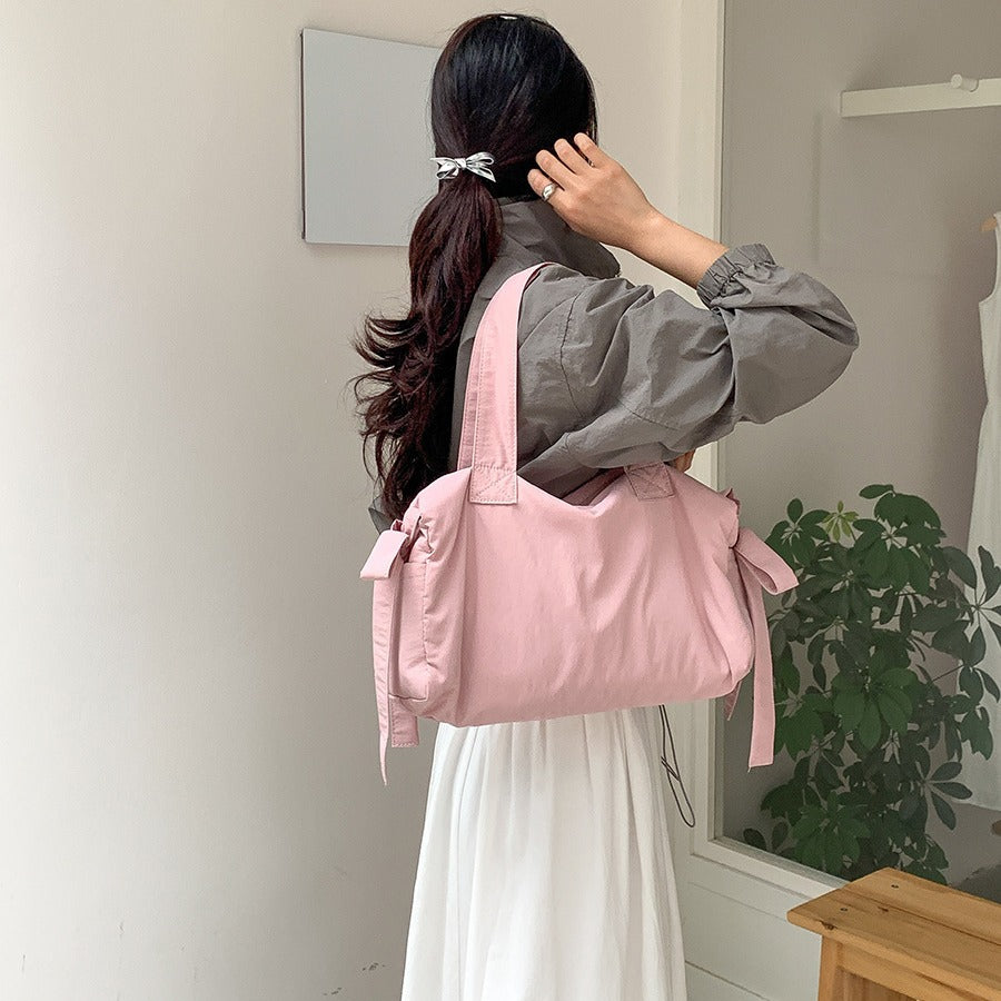 Women's Style Underarm Bow Nylon Large Capacity Shoulder Bags