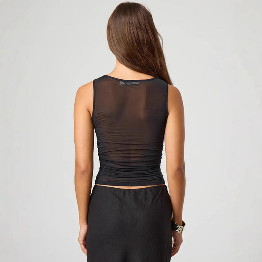 Women's Fashion Wear Solid Color Sexy Mesh Blouses
