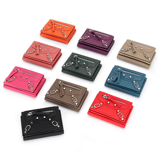 Women's Motorcycle Leather Short Folding Mini Change Ladies Wallets