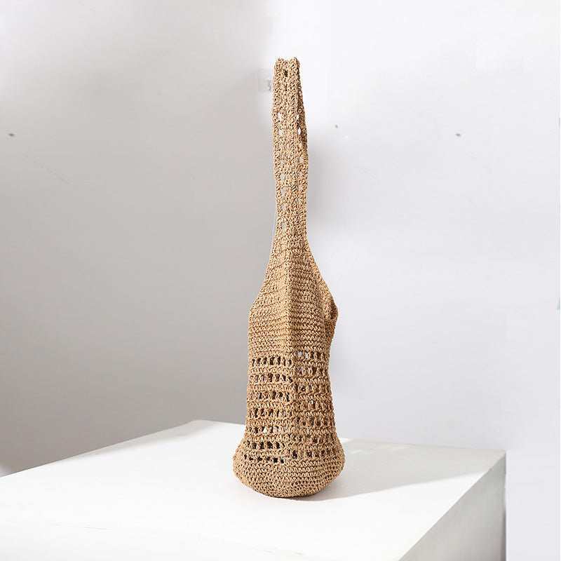 Capacity Straw Korean Style Hollowed Leisure Woven Portable Seaside Shoulder Bags