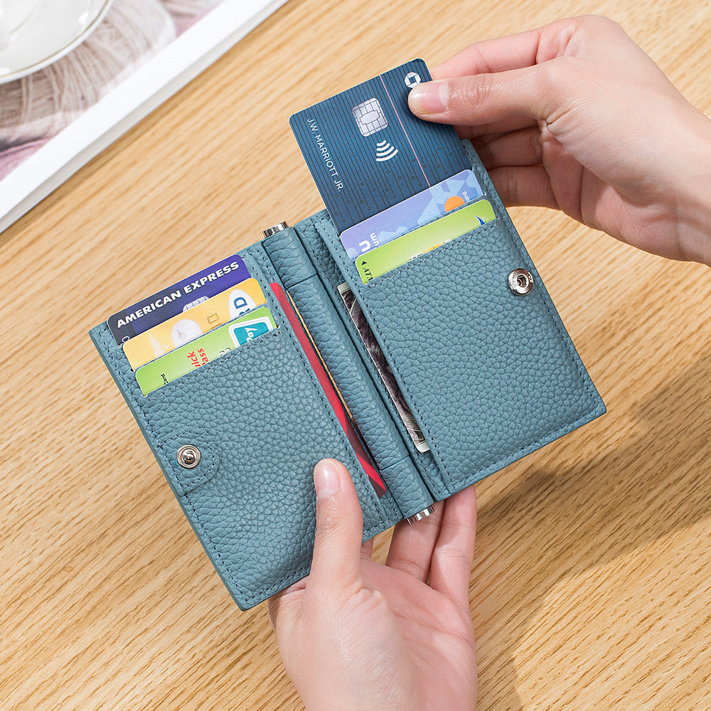 Women's & Men's Cowhide Trendy Folding Clip Document Design Card Holder