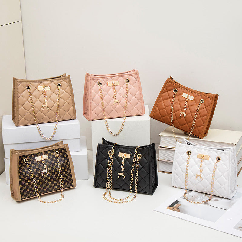 Women's Deer Pendant Decorative Embroidered Rhombus Single Women's Shoulder Bag