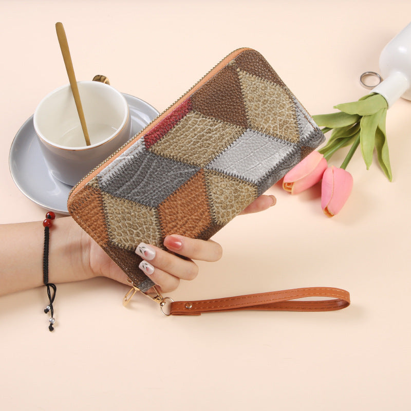Women's Korean Contrast Color Mid-length Retro Fashion Purses