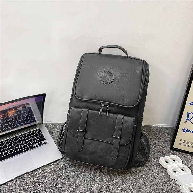 Men's Korean Style Campus Large Capacity Soft Leather Backpacks