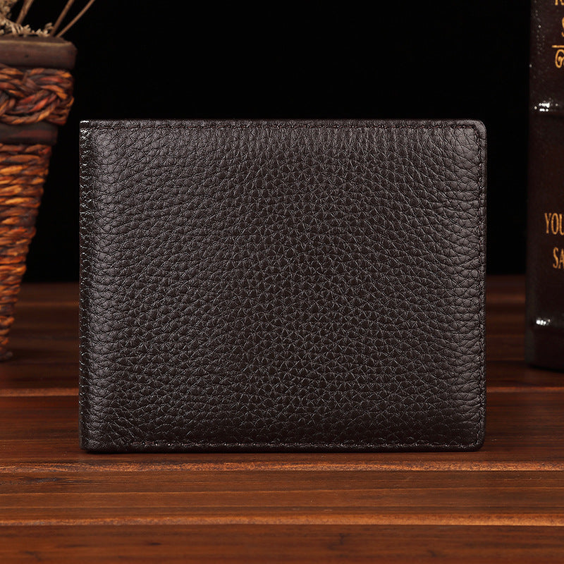 Men's First Layer Cowhide Leather Lychee Pattern Direct Wholesale Large Single Men's Wallet