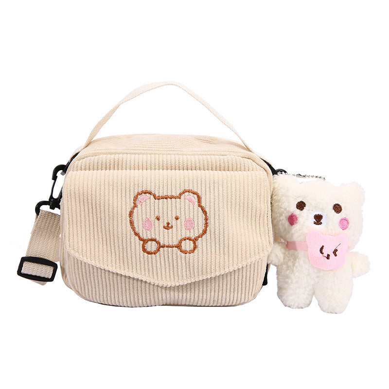 Cute Mori Corduroy Cartoon Canvas Niche Women's Shoulder Bag