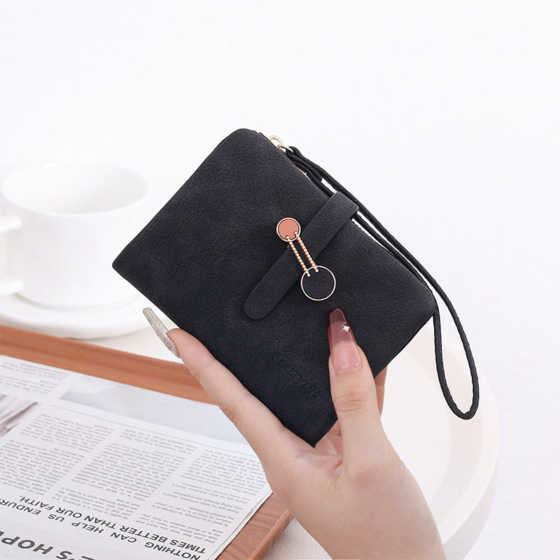 Women's Short Korean Solid Color Zipper Hasp Folding Ladies Wallet