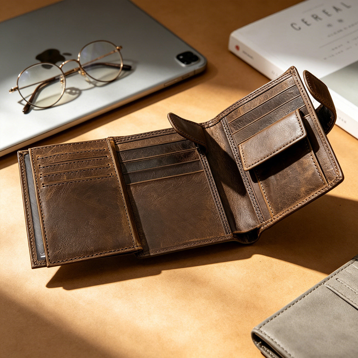 Comfortable Cool Men's Leather Retro Swiping Men's Wallet