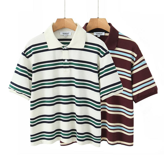 Fashion Striped Sleeve T-shirt Low Waist Shorts