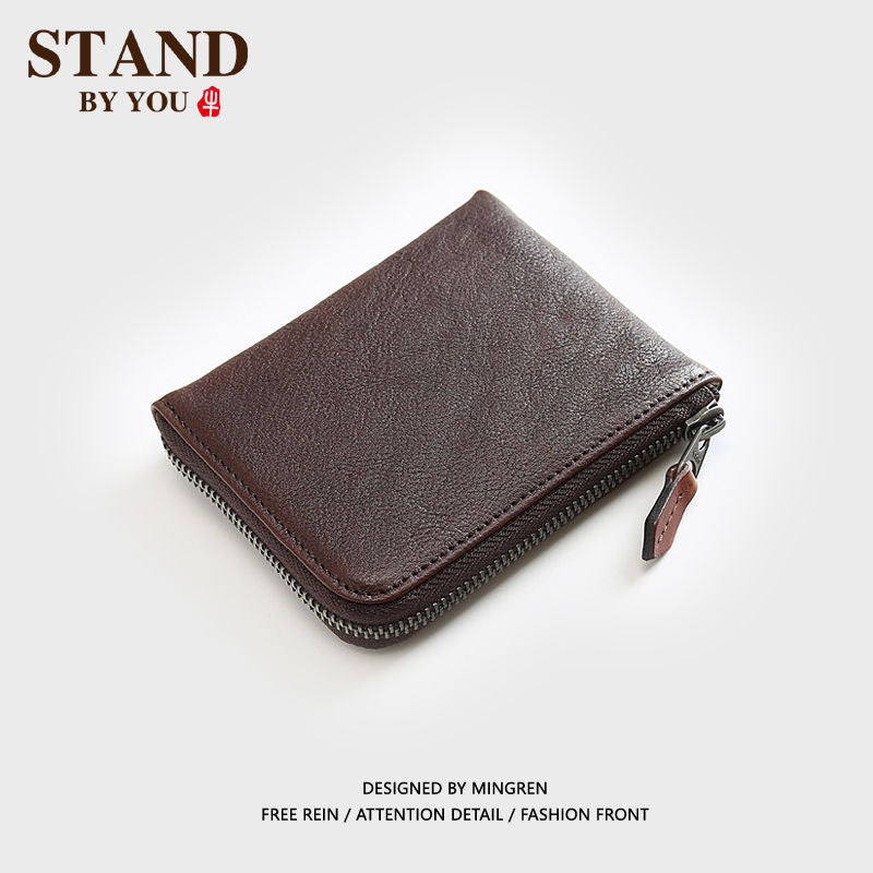 Men's Short Leather Zipper Driving License First Layer Men's Wallets