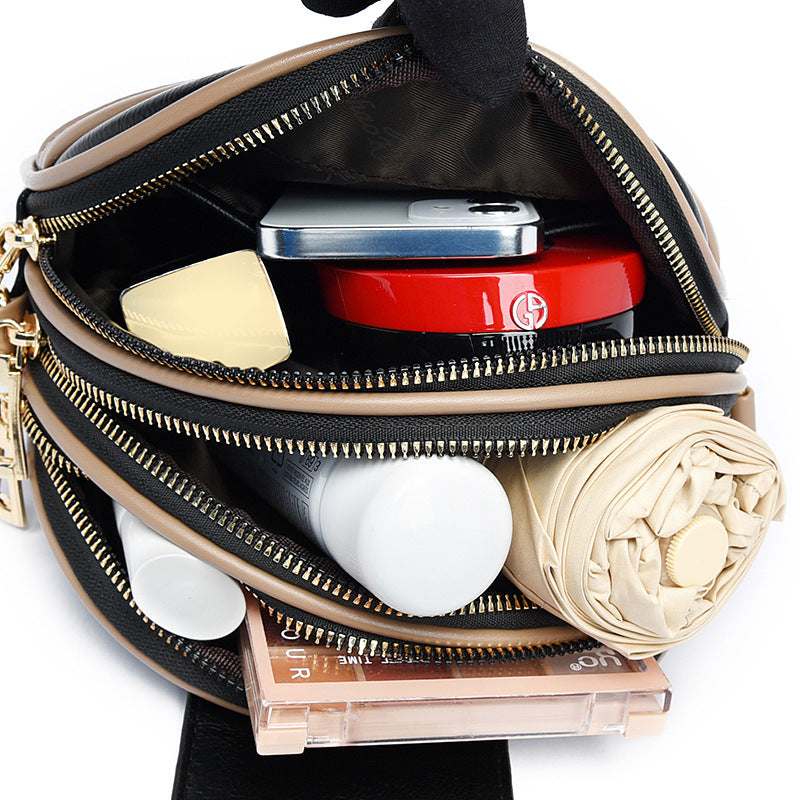 Women's Chain Round Versatile Plaid Textured Shoulder Bags