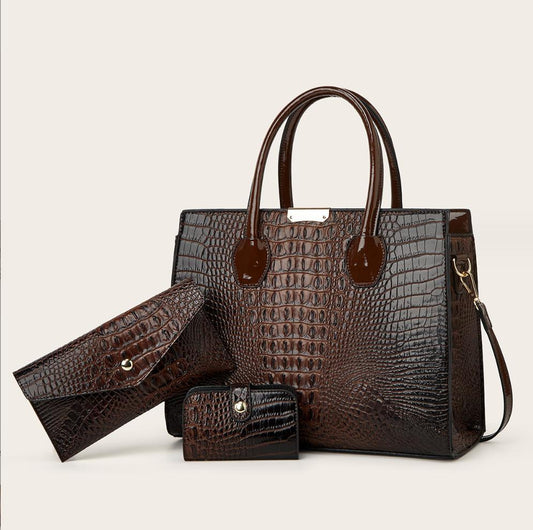 Fashionable Crocodile Texture Gradient Three-piece Large Shoulder Bags