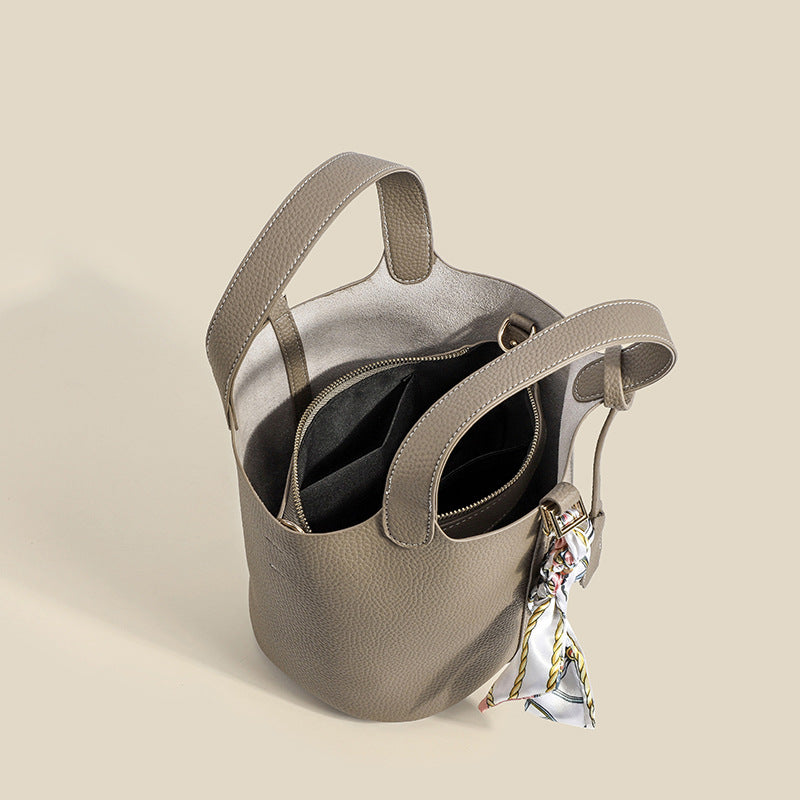 Women's Basket Fashion Portable Soft Leather Lychee Handbags